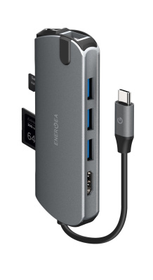 ENERGEA AluHub HD Pro hliníkový 3.1 USB-C Hub s integrovanou čtečkou karet SD 8v1, Gunmetal