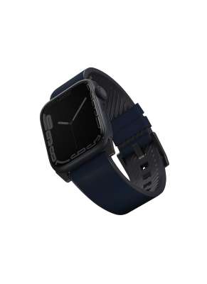 UNIQ STRADEN WATERPROOF LEATHER HYBRID APPLE WATCH STRAP 45/44/42MM - PRUSSIAN (BLUE)