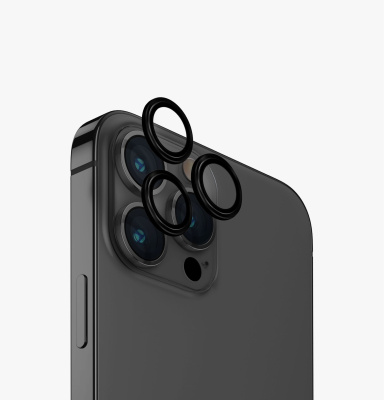 UNIQ OPTIX hliníkové ochranné sklo na čočku fotoaparátu na iPhone 15 Pro Max - MIDNIGHT (BLACK)